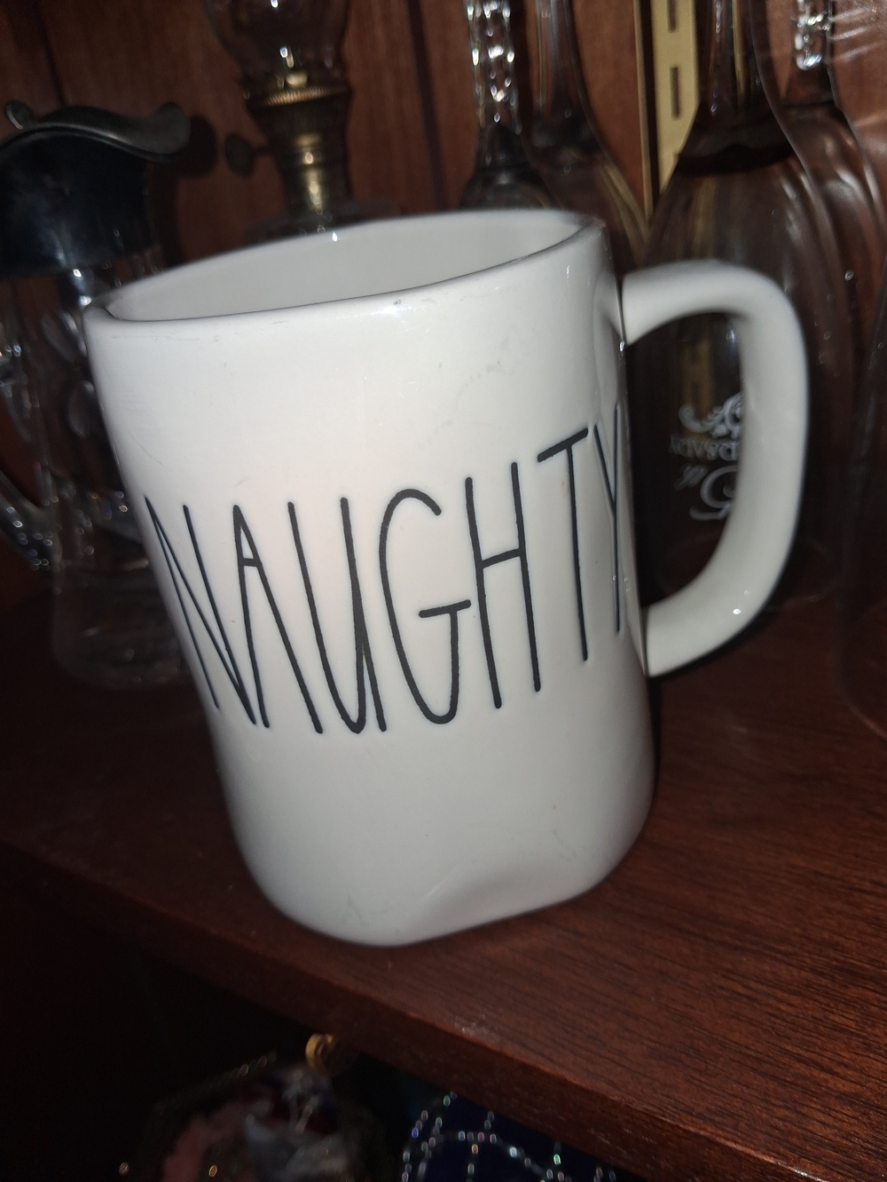 Rae Dunn Cream Ceramic Mug with Black 'NAUGHTY' Lettering